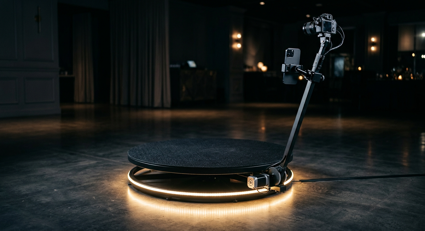 360 Photo Booth spinning platform with LED lights